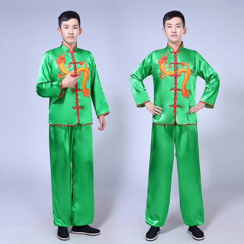 Chinese folk dance costumes  for male men's drummer dragon lion dance ancient traditional stage performance dresses
